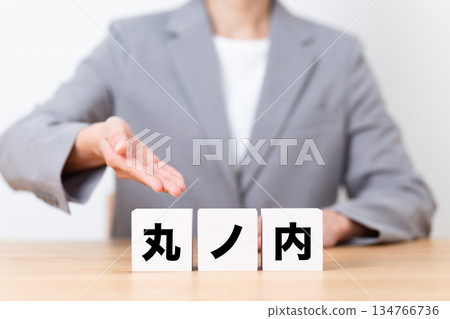 丸之內街區和一位身穿西裝的中年職業女性 丸之內街區和一位身穿西裝的中年職業女性 134766736
