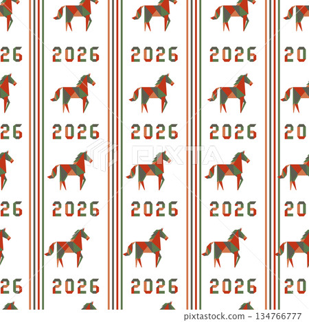 Horse pattern with 2026 text arranged in vertical lines, suitable for holiday background 134766777