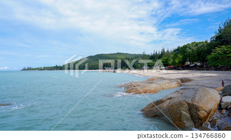 Beautiful Tropical Beach Panorama with Granite Rocks in Bangka Island 134766860