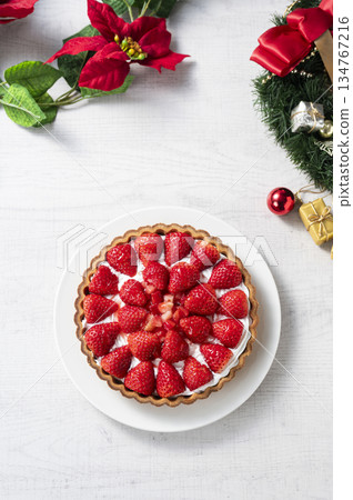 Strawberry tart cake 134767216