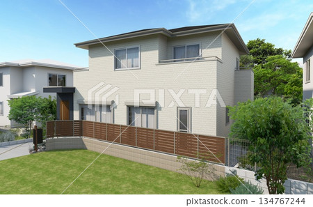 House with privacy fence House with privacy fence 134767244