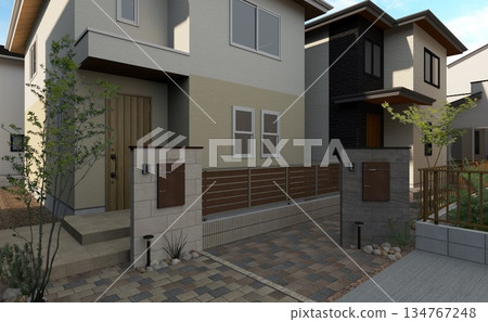 Entrance approach to a newly built detached house 134767248