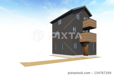 一棟別緻的三層樓獨立式住宅，建在旗桿地塊上。 134767269