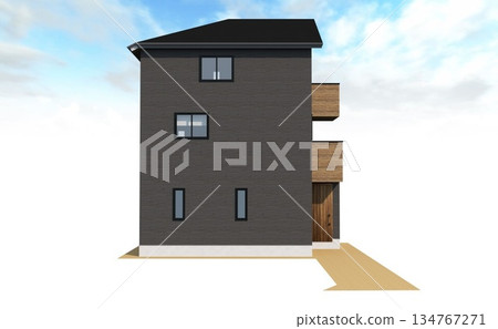 一棟別緻的三層樓獨立式住宅，建在旗桿地塊上。 134767271