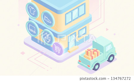 logistics warehouse distribution truck with digital supply chain icons 4k ai 134767272