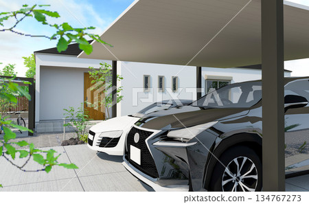 Stylish exterior with carport 134767273