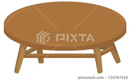 Round wooden low table illustration vector material 134767428