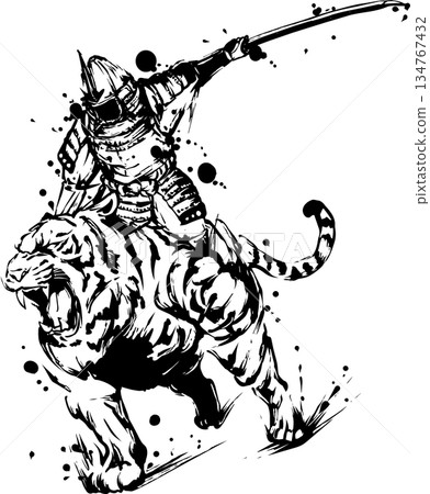 武士騎虎墨畫插圖 武士騎虎墨畫插圖 134767432
