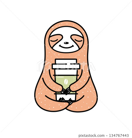 coffee, sloth, cartoon 134767443
