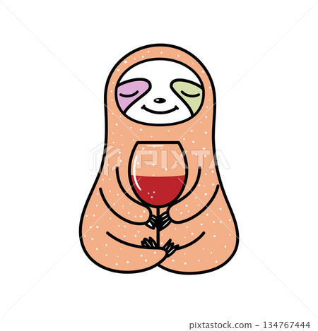 sloth, wine, cartoon 134767444