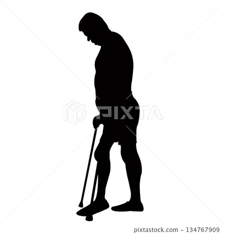 a handicapped man walking body silhouette vector a handicapped man walking body silhouette vector 134767909