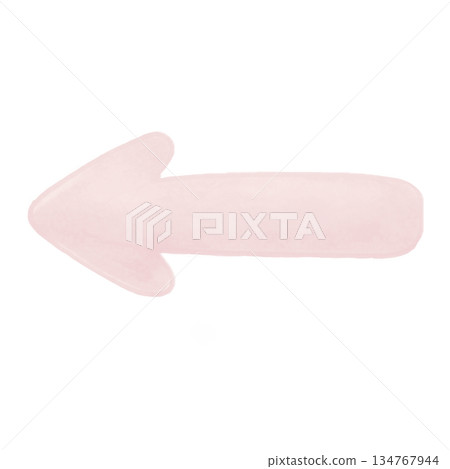 水彩風格的左箭頭，灰粉色，柔和的淺色調，透明背景 134767944