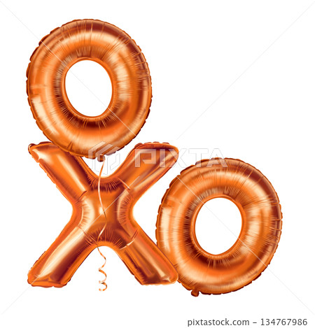 XO corner letter design of gold foil balloons hand drawn illustration with shine. Puffy metallic luxury shape. Great for valentine card and holiday decor. Ideal for festive poster and party banner. XO corner letter design of gold foil balloons hand drawn illustration with shine. Puffy metallic luxury shape. Great for valentine card and holiday decor. Ideal for festive poster and party banner. 134767986