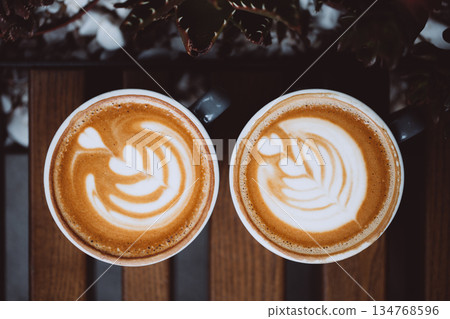 Two cups of cappuccino 134768596
