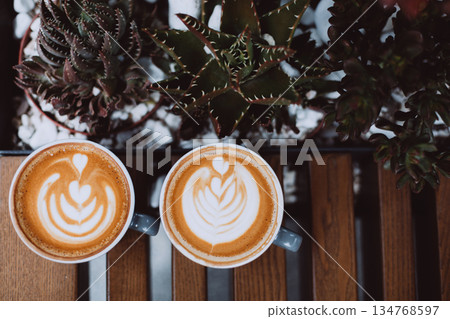 Two cups of cappuccino Two cups of cappuccino 134768597