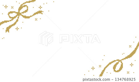 簡約時尚的點陣金色絲帶背景裝飾插畫邊框像素裝飾 134768925