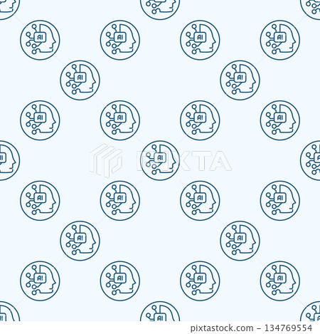 AI Head vector Artificial Intelligence Chip in Head thin line round seamless pattern 134769554
