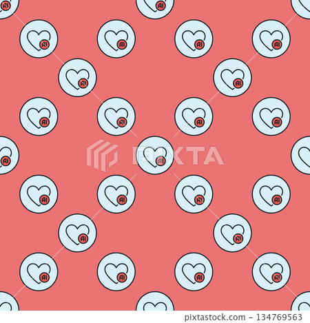 Artificial Intelligence and Heart sign vector I Love AI colored round seamless pattern Artificial Intelligence and Heart sign vector I Love AI colored round seamless pattern 134769563