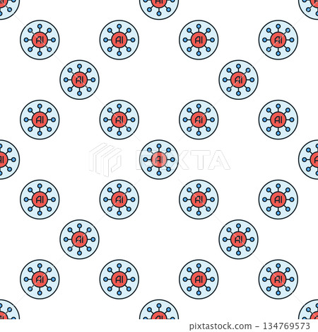 Artificial Intelligence digital technology vector AI colored round seamless pattern Artificial Intelligence digital technology vector AI colored round seamless pattern 134769573