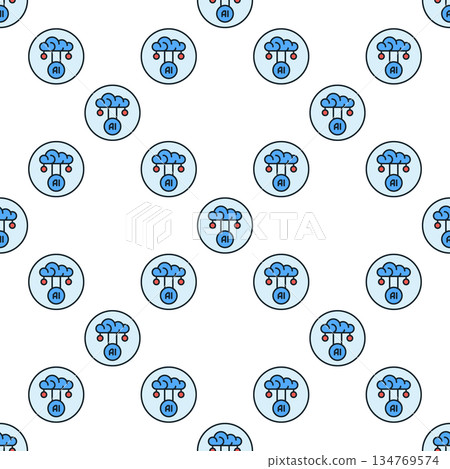 Artificial Intelligence Cloud Data vector AI round colored seamless pattern 134769574