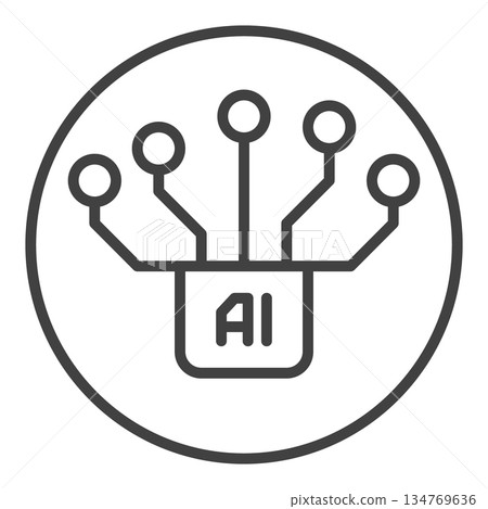 AI Chip Circuit Board vector Artificial Intelligence round icon or symbol in outline style AI Chip Circuit Board vector Artificial Intelligence round icon or symbol in outline style 134769636