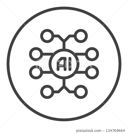 Artificial Intelligence Brain vector AI Smart Circuit Board linear round icon or symbol Artificial Intelligence Brain vector AI Smart Circuit Board linear round icon or symbol 134769664