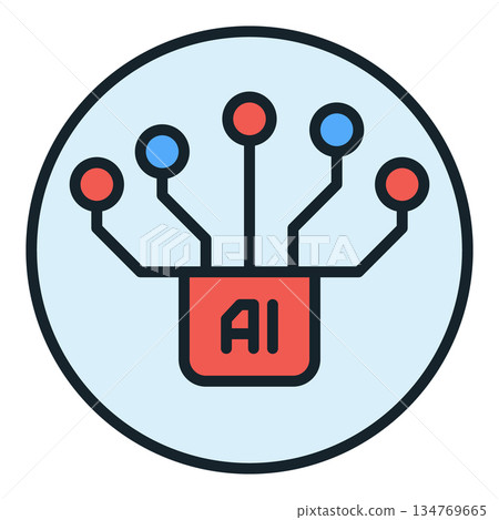 Artificial Intelligence Chip Circuit Board vector AI round colored icon or sign Artificial Intelligence Chip Circuit Board vector AI round colored icon or sign 134769665