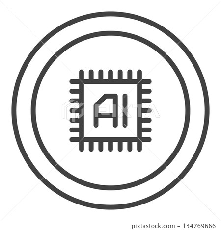Artificial Intelligence Chip vector AI Computer CPU outline round icon or symbol 134769666