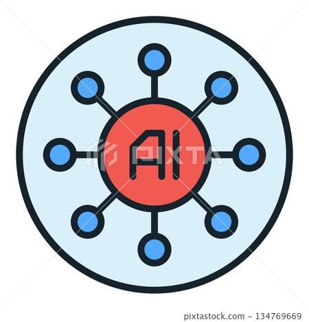 Artificial Intelligence digital technology vector AI colored round icon or design element 134769669
