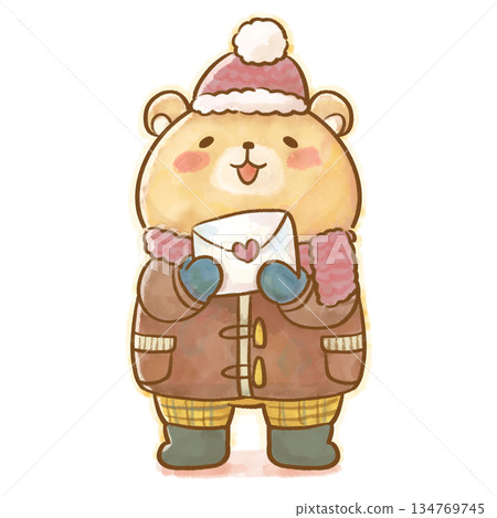 冬熊小心翼翼地拿著一封信的插圖素材 134769745