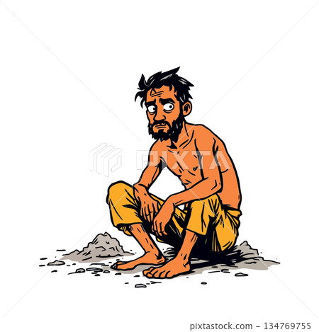 Vsai unemployed man sitting on ground feeling sadness and despair 134769755