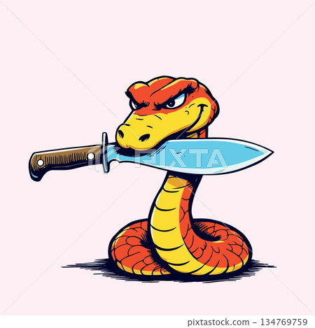 Vsai angry cartoon snake holding a knife mascot Vsai angry cartoon snake holding a knife mascot 134769759