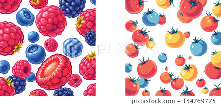 Vsai fresh berries and colorful tomatoes seamless pattern Vsai fresh berries and colorful tomatoes seamless pattern 134769775