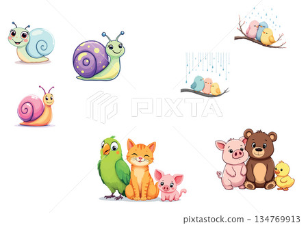 Vsai cute cartoon animals standing on white background Vsai cute cartoon animals standing on white background 134769913