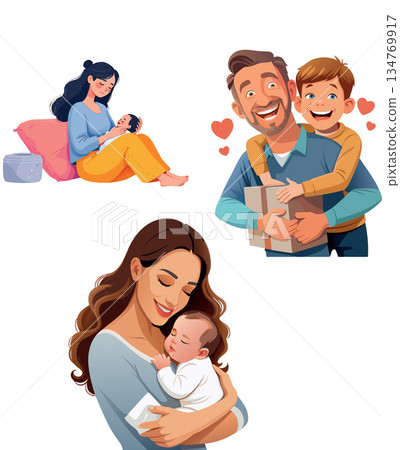Vsai family moments showing parents and children bonding with love 134769917