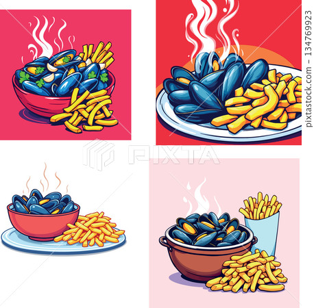 Vsai steaming mussels and crunchy french fries meal 134769923
