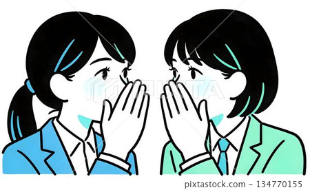 Female employees whispering gossip in the office kitchen 134770155