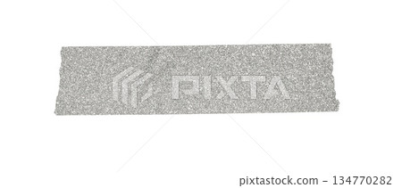 Glitter tape strip in silver color with a sparkling, shimmering surface, transparent background isolated 134770282