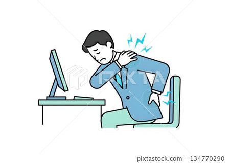 肩背疼痛嚴重的男士，難以勝任伏案工作。 134770290