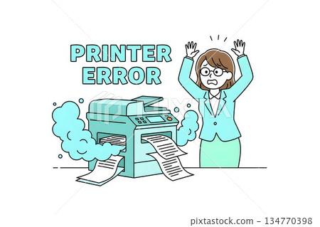 影印機卡紙故障時，一名女員工驚慌失措。 134770398