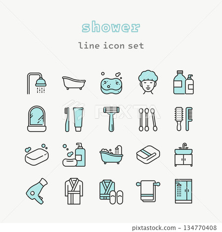 Bathroom and Shower Line Icon Set 134770408