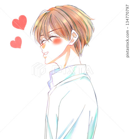 Man in white shirt, big smile, love 134770797