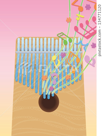 卡林巴琴和音符的插圖 134771120