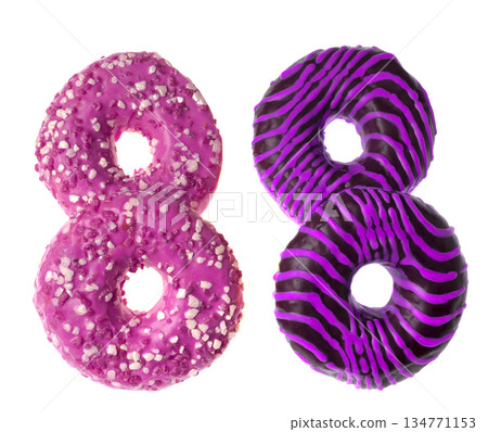 Four appetizing American donuts on white background isolated 134771153