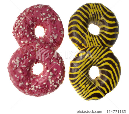Four appetizing American donuts on white background isolated Four appetizing American donuts on white background isolated 134771185