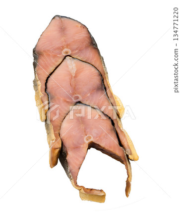Piece of cut fish pink salmon, on white background isolated Piece of cut fish pink salmon, on white background isolated 134771220