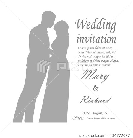 Happy Valentine's Day. Happy Wedding Day silhouettes. Hand drawn. Not AI, vector illustration. 134772077