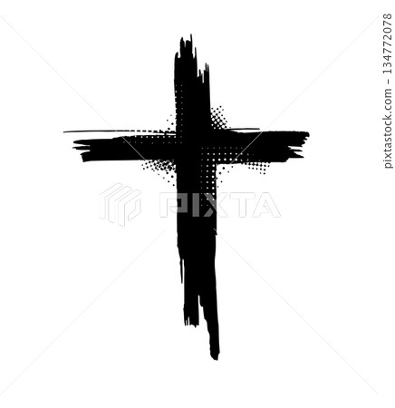 Cross of brush strokes. Hand drawn. Not AI, vector illustration. 134772078