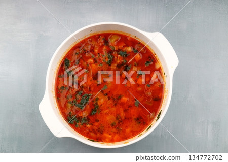 Traditional delicious Turkish food; Kidney beans with olive oil, Red kidney bean stew, Turkish name; Barbunya pilaki Traditional delicious Turkish food; Kidney beans with olive oil, Red kidney bean stew, Turkish name; Barbunya pilaki 134772702