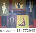 Abstract human figures in different poses on abstract squares or rectangles. Modern art illustration featuring colorful silhouettes. 134772945